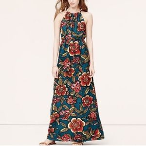 Ann Taylor Loft Women's Blue Floral Halter Maxi dr